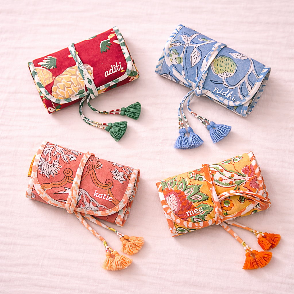 Block Printed Quilted Jewelry Roll Up