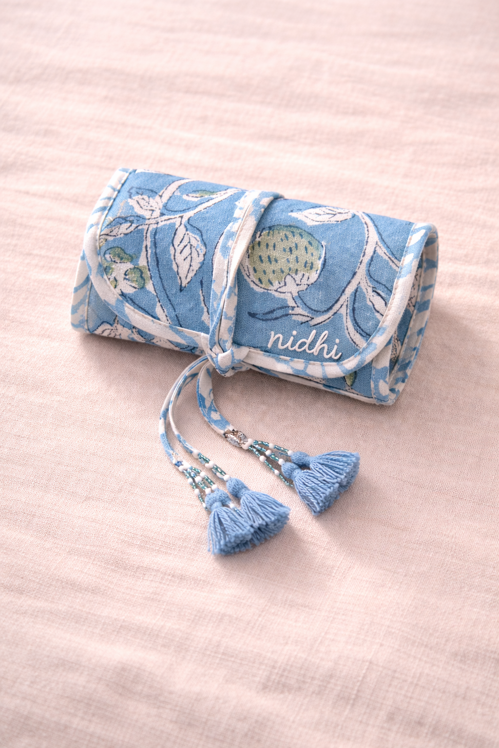 Block Printed Quilted Jewelry Roll Up