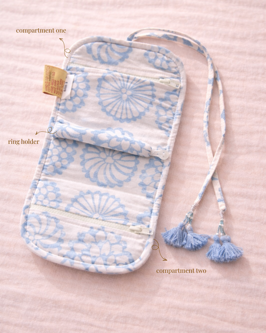 Block Printed Quilted Jewelry Roll Up