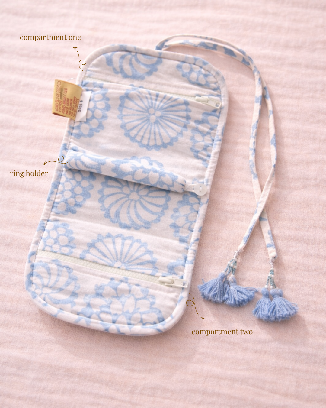 Block Printed Quilted Jewelry Roll Up