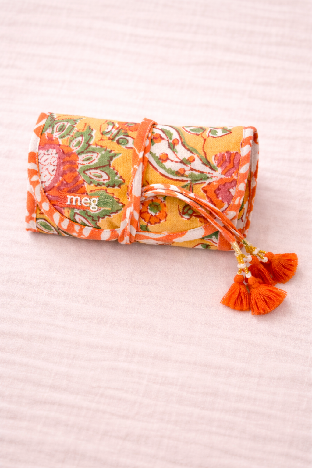 Block Printed Quilted Jewelry Roll Up