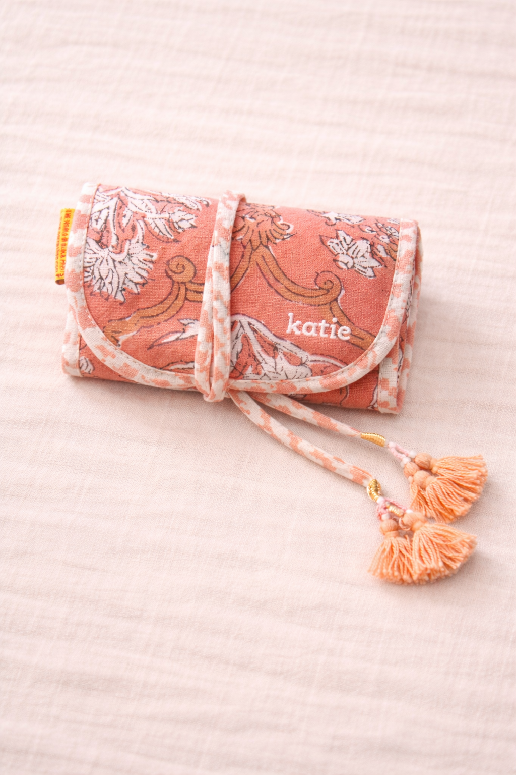 Block Printed Quilted Jewelry Roll Up