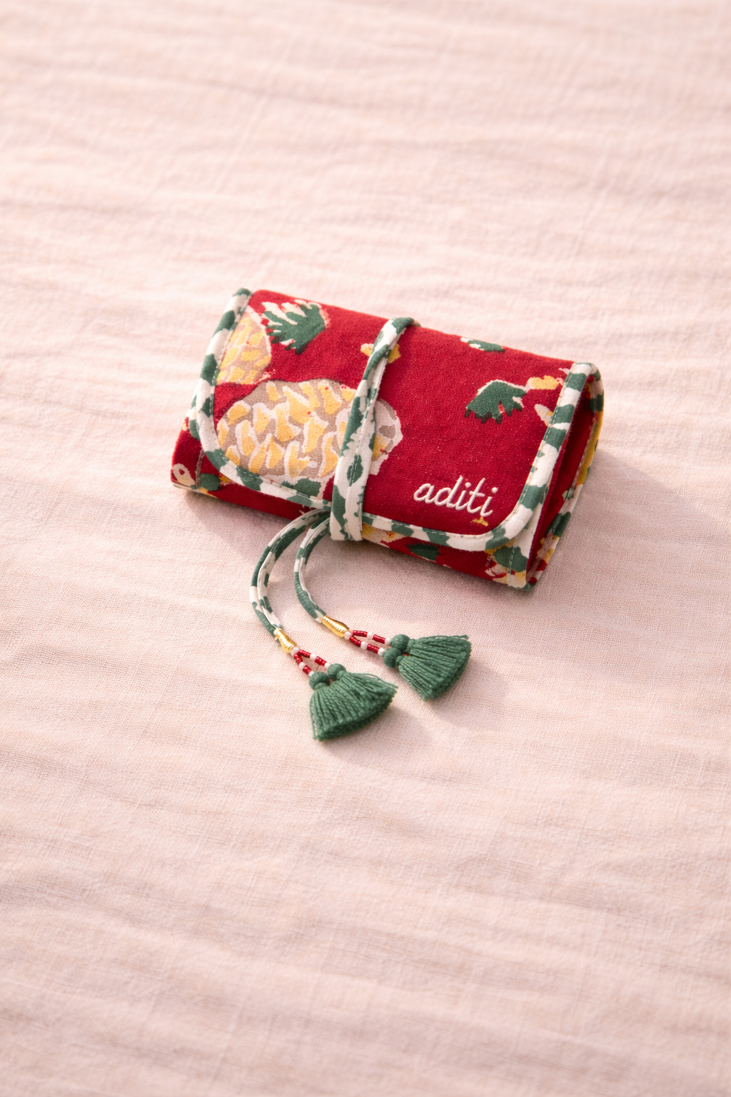 Block Printed Quilted Jewelry Roll Up