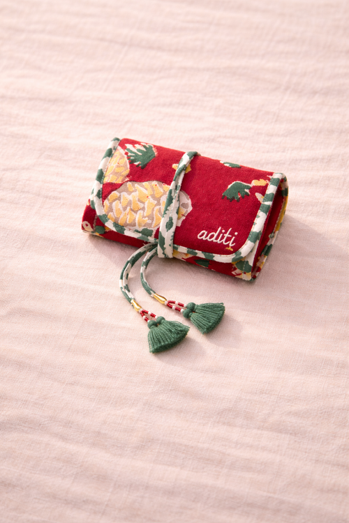 Block Printed Quilted Jewelry Roll Up