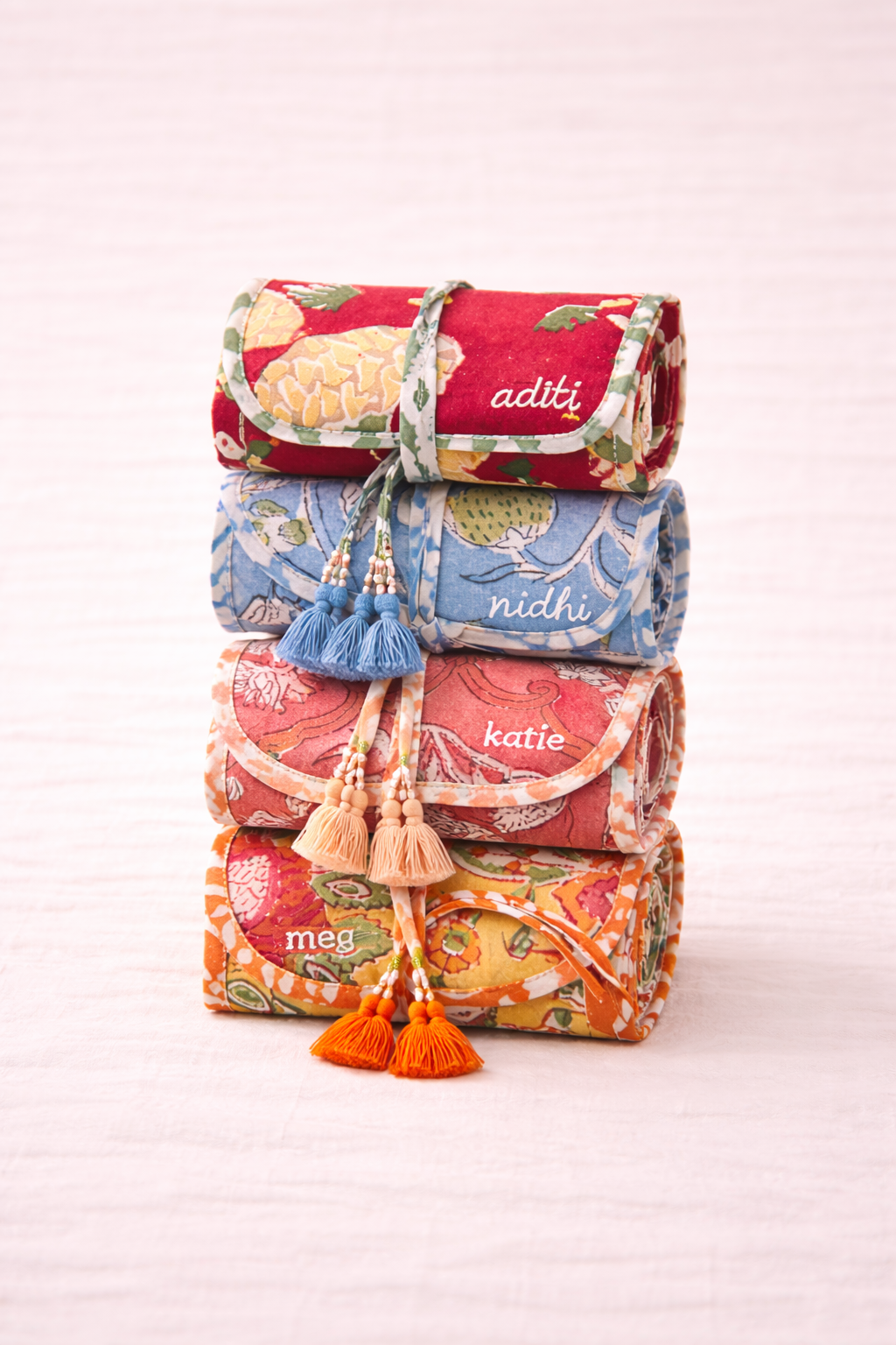 Block Printed Quilted Jewelry Roll Up